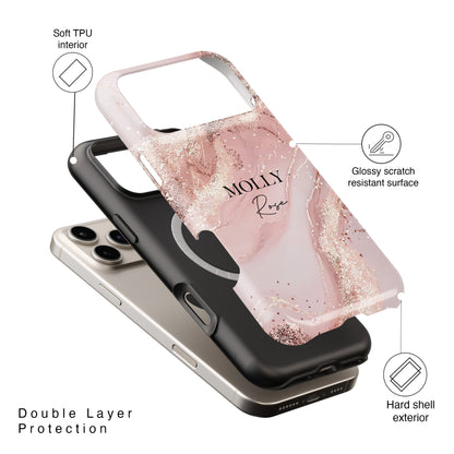 Personalisable Luxury Pink Marble Design iPhone Case
