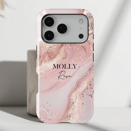 Personalisable Luxury Pink Marble Design iPhone Case