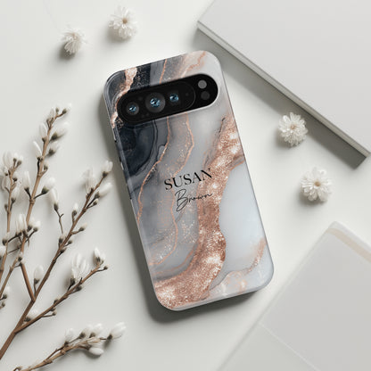 Personalised Luxury RoseGold Marble Design Phone Case for Google Pixel