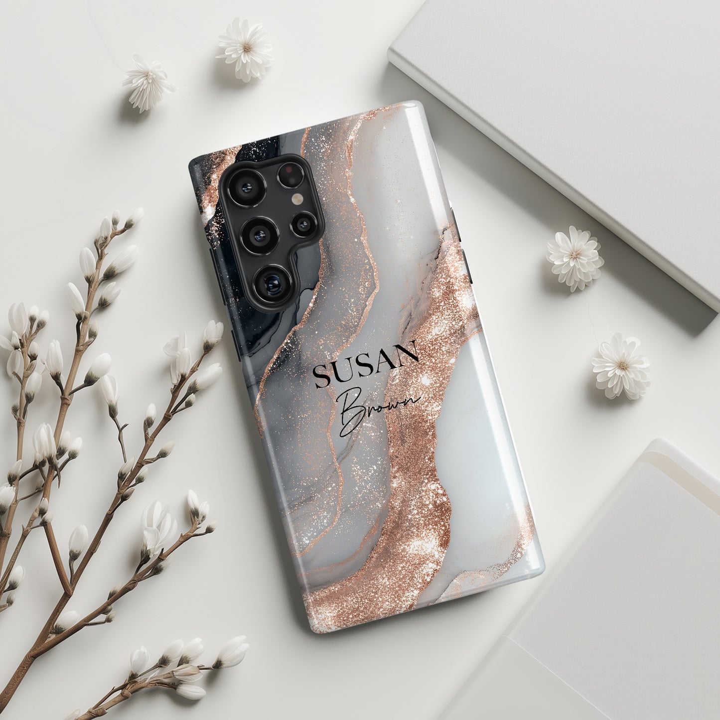 Personalisable Luxury RoseGold Marble Design Phone Case for Galaxy S series Phones