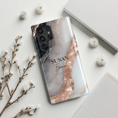 Personalisable Luxury RoseGold Marble Design Phone Case for Galaxy S series Phones