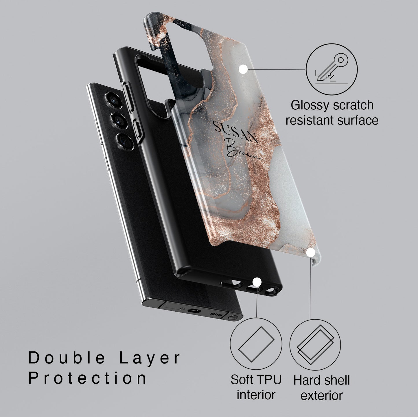 Personalisable Luxury RoseGold Marble Design Phone Case for Galaxy S series Phones
