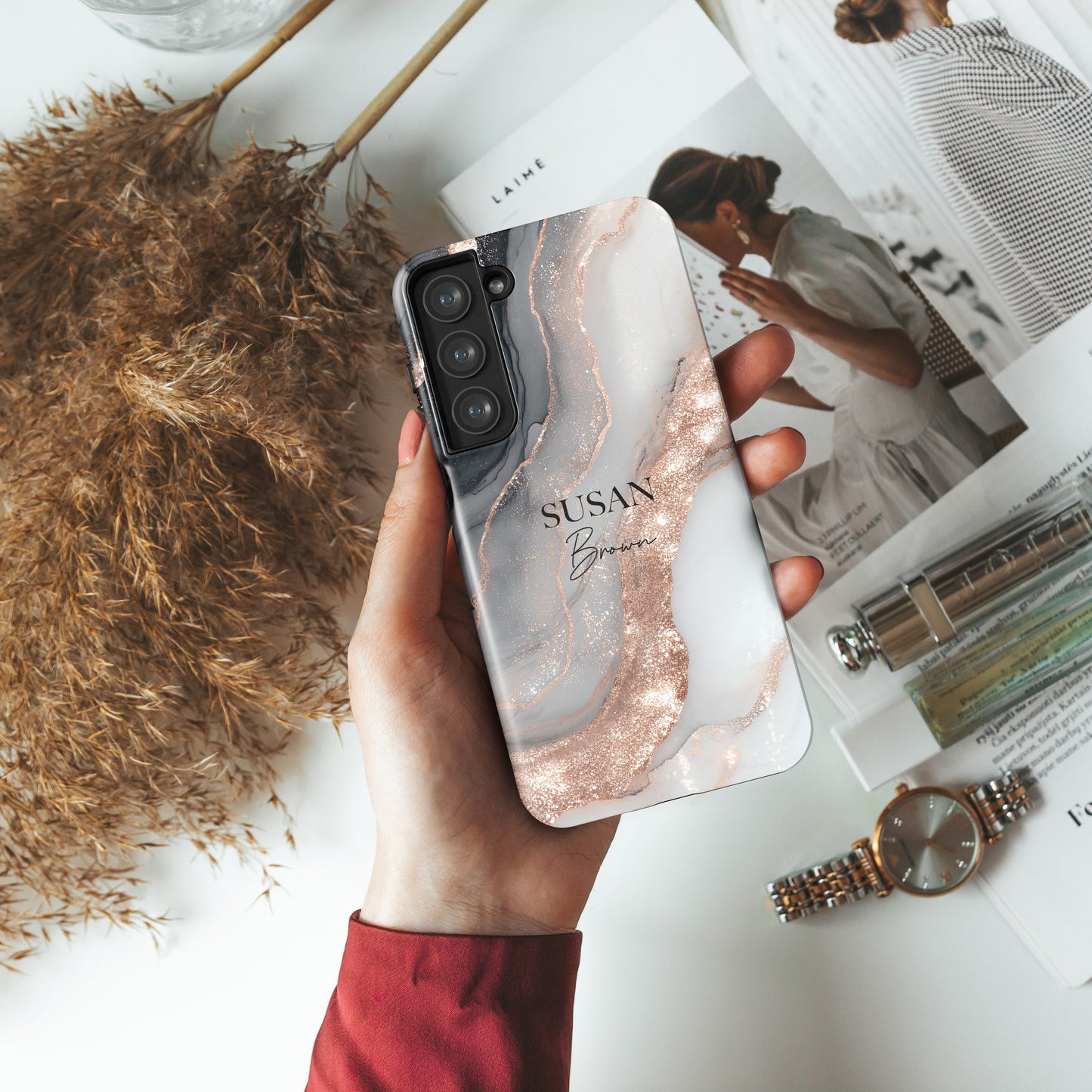 Personalisable Luxury RoseGold Marble Design Phone Case for Galaxy S series Phones