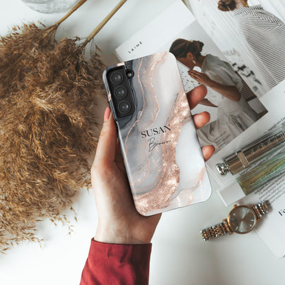 Personalisable Luxury RoseGold Marble Design Phone Case for Galaxy S series Phones