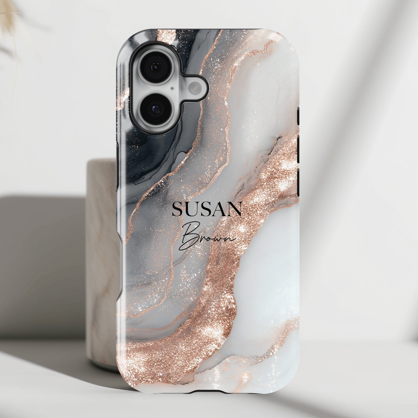 Personalisable Luxury RoseGold Marble Design iPhone Case