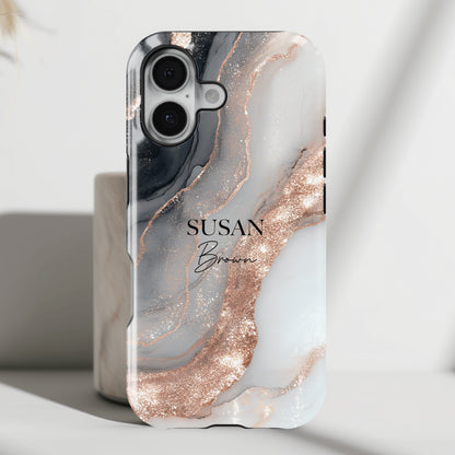 Personalisable Luxury RoseGold Marble Design iPhone Case