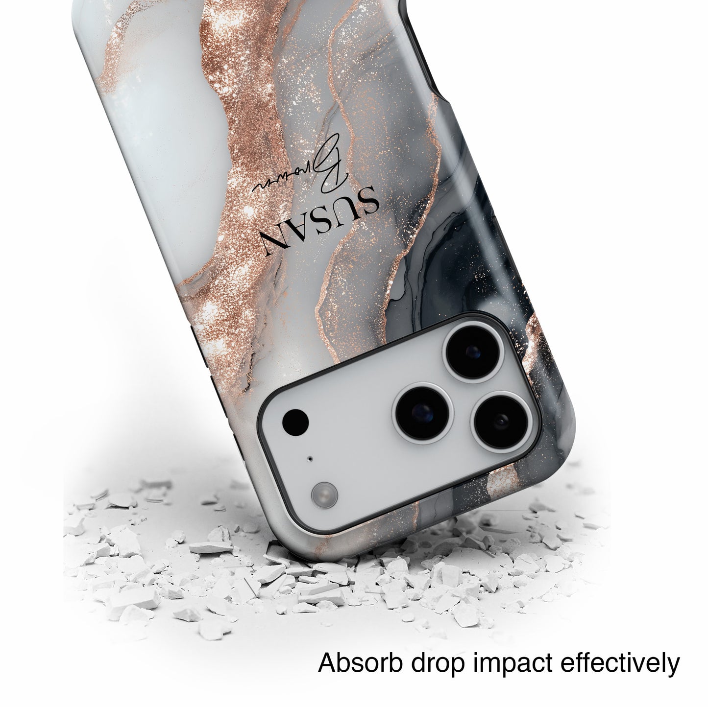 Personalisable Luxury RoseGold Marble Design iPhone Case