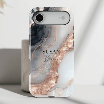 Personalisable Luxury RoseGold Marble Design iPhone Case