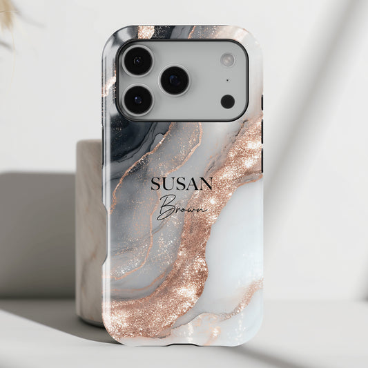 Personalisable Luxury RoseGold Marble Design iPhone Case