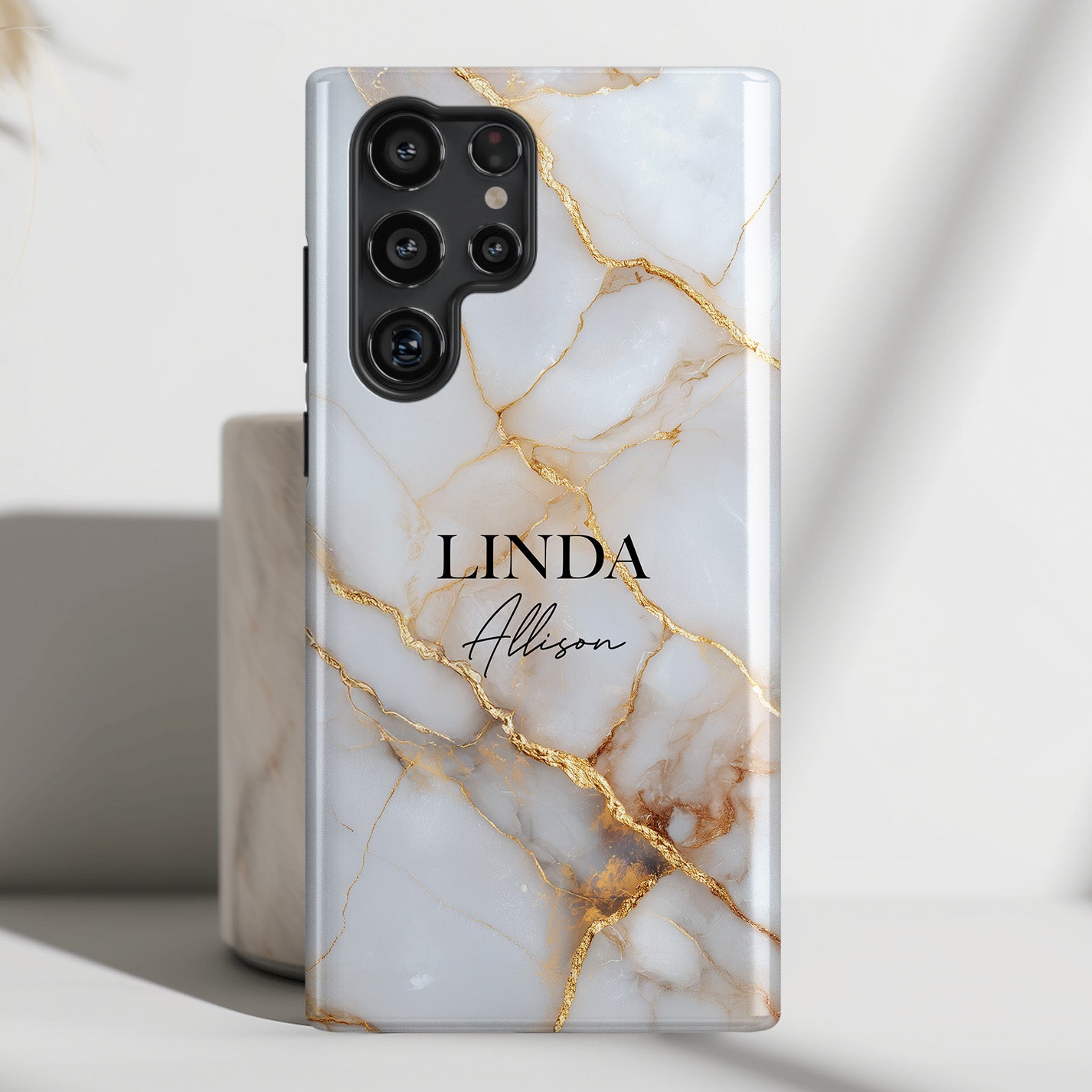 Personalisable Luxury White Marble Design Phone Case for Galaxy S series Phones