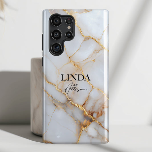 Personalisable Luxury White Marble Design Phone Case for Galaxy S series Phones