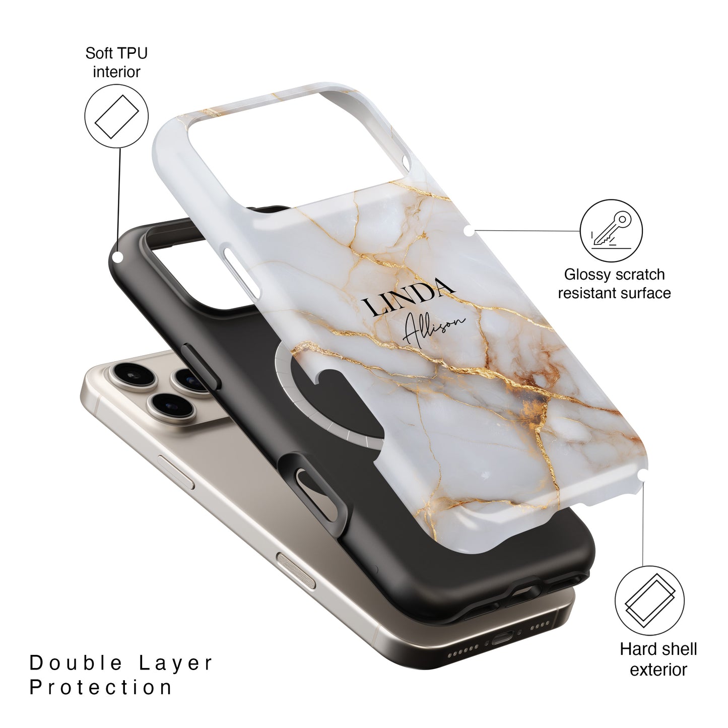 Personalisable Luxury White Marble Design iPhone Case