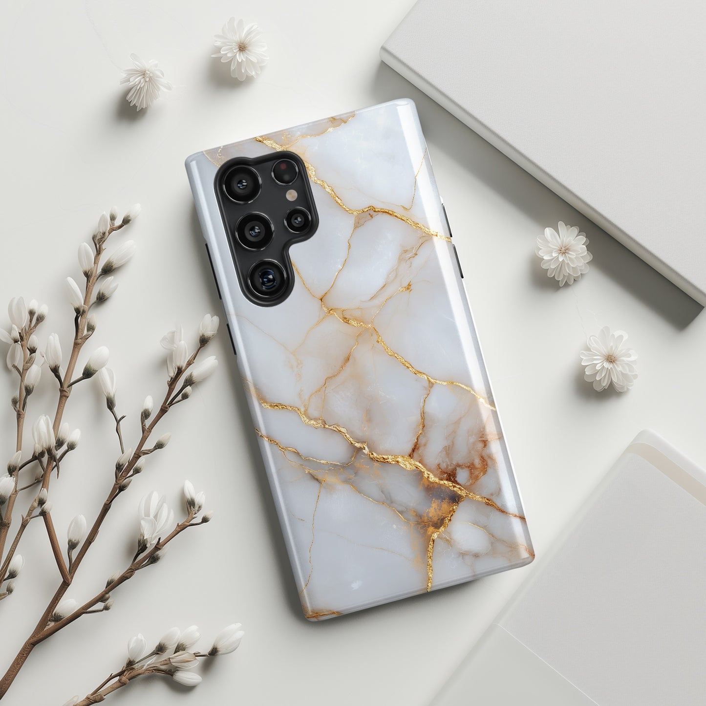 Personalisable Luxury White Marble Design Phone Case for Galaxy S series Phones