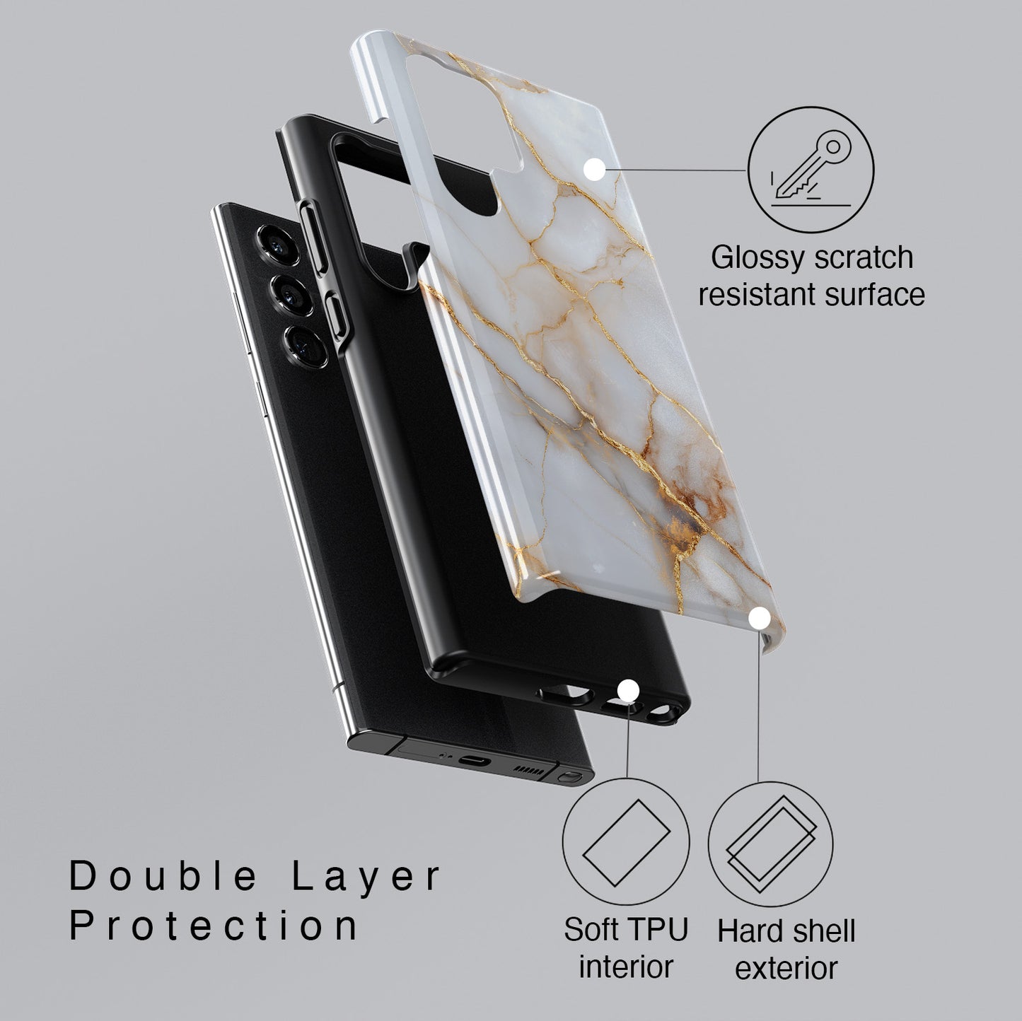Personalisable Luxury White Marble Design Phone Case for Galaxy S series Phones