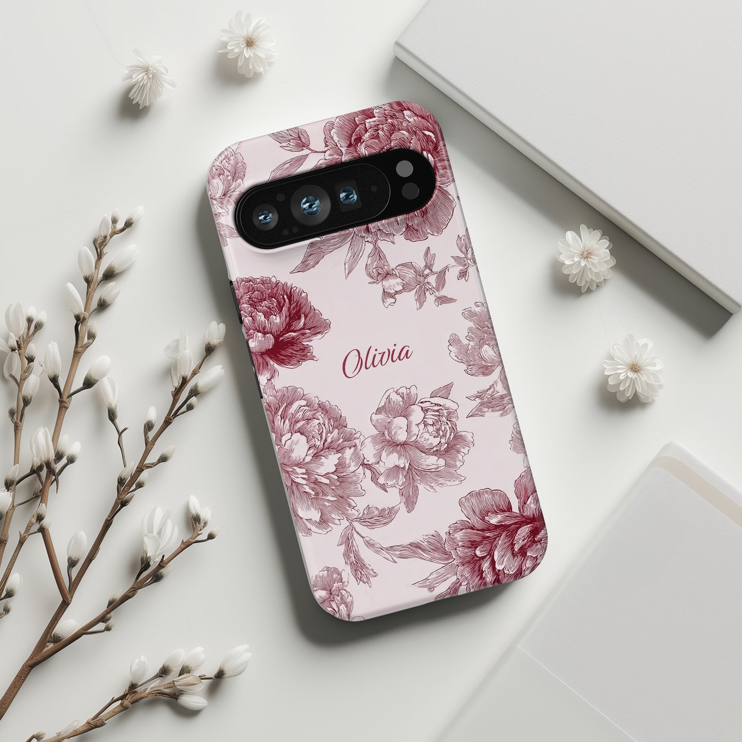 Personalisable Pink Toile Floral Design Phone Case for Google Pixel