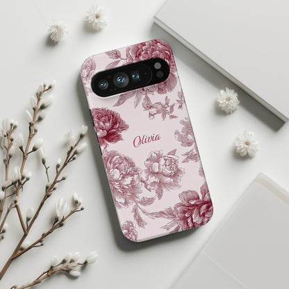 Personalisable Pink Toile Floral Design Phone Case for Google Pixel