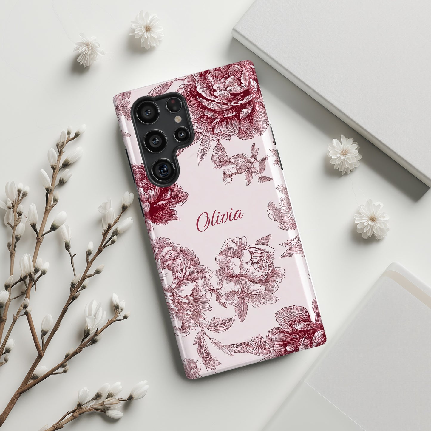 Personalisable Pink Toile Floral Design Phone Case for Galaxy S series Phones