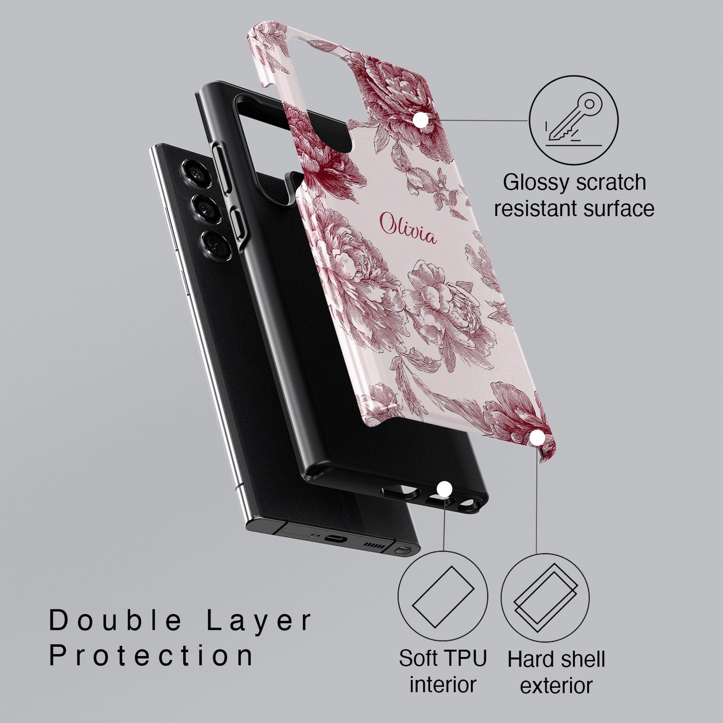 Personalisable Pink Toile Floral Design Phone Case for Galaxy S series Phones