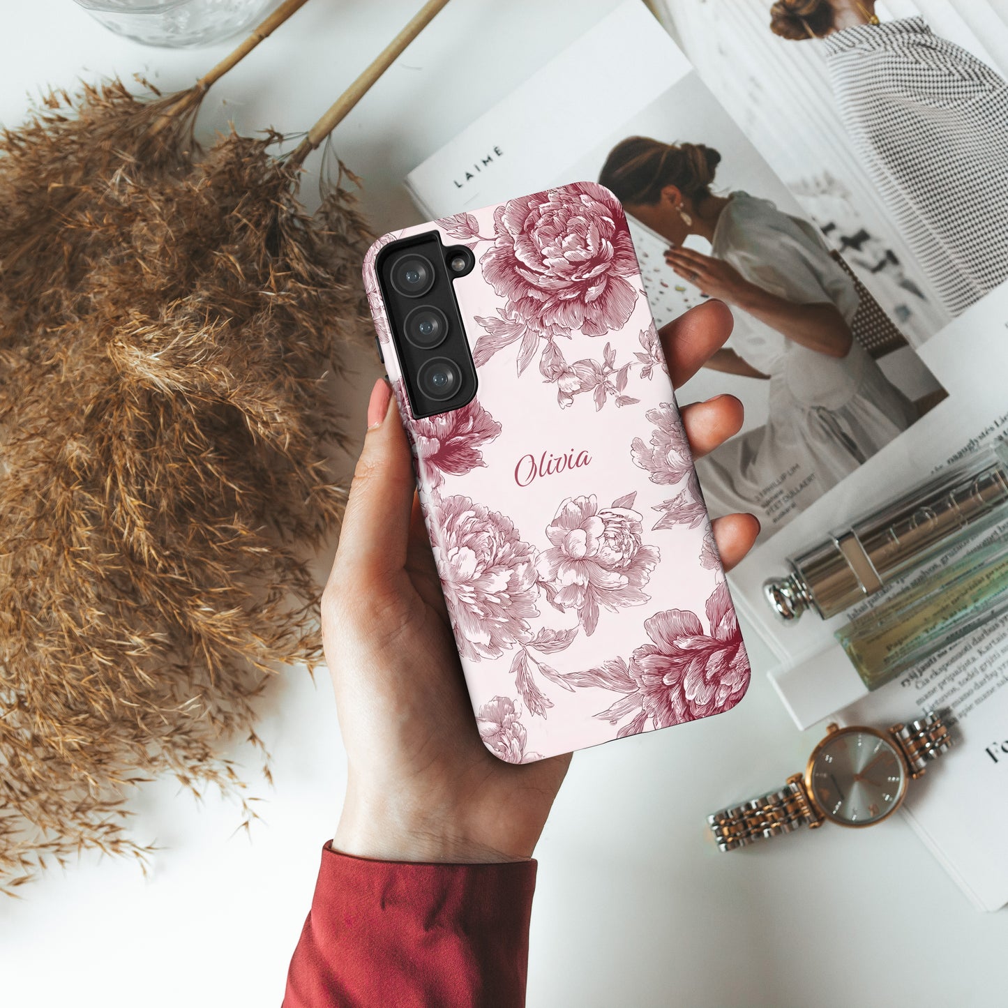 Personalisable Pink Toile Floral Design Phone Case for Galaxy S series Phones