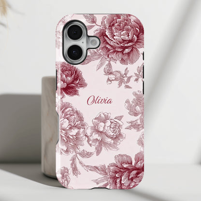 Personalisable Pink Toile Floral Design iPhone Case