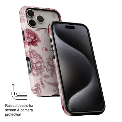 Personalisable Pink Toile Floral Design iPhone Case