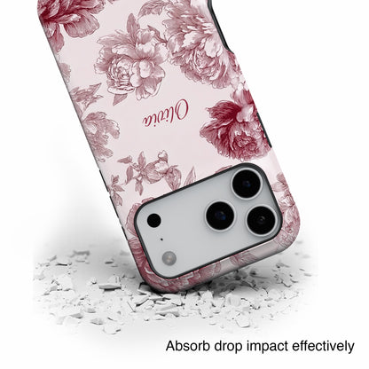 Personalisable Pink Toile Floral Design iPhone Case