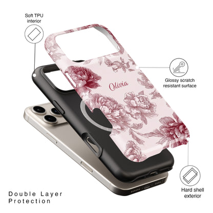 Personalisable Pink Toile Floral Design iPhone Case