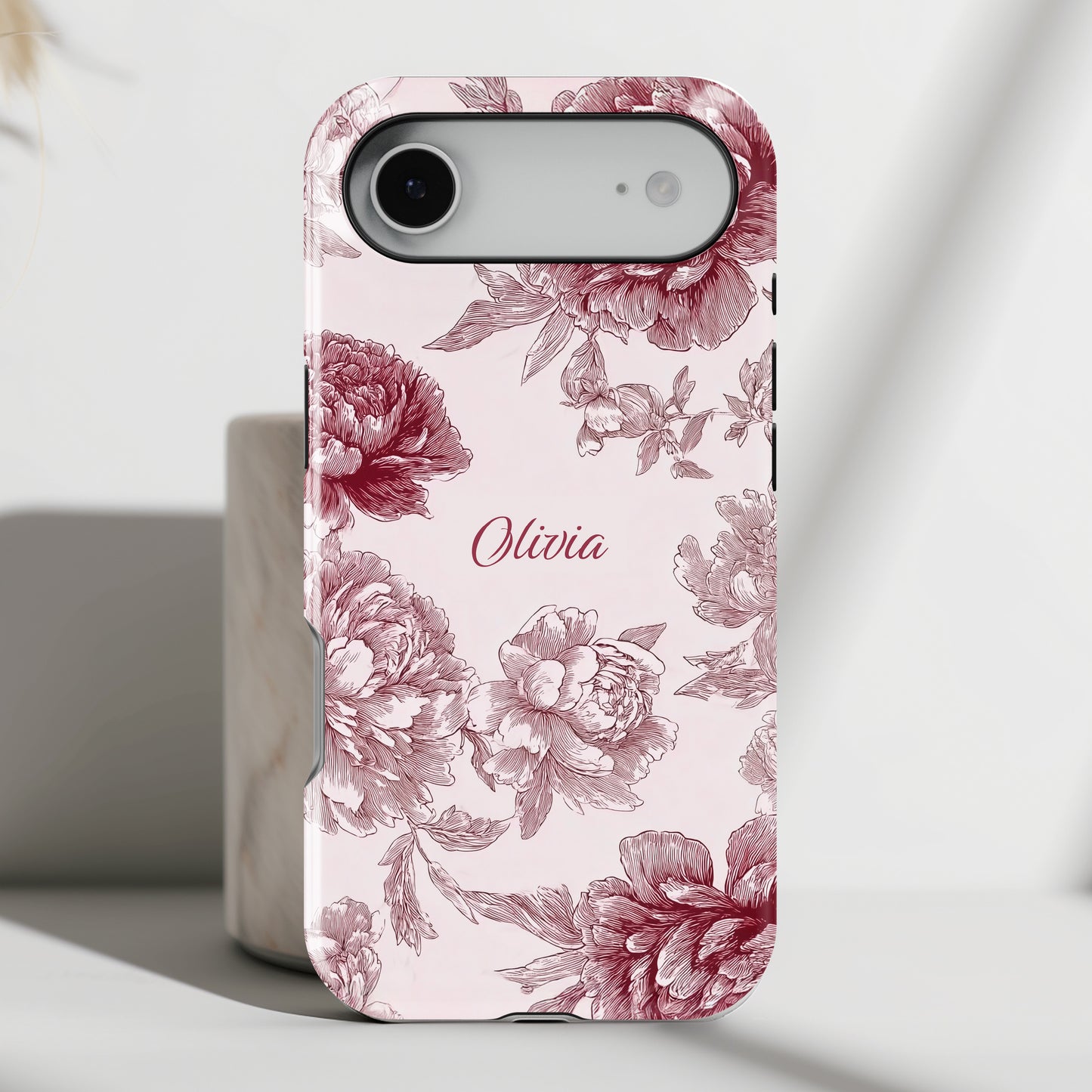 Personalisable Pink Toile Floral Design iPhone Case