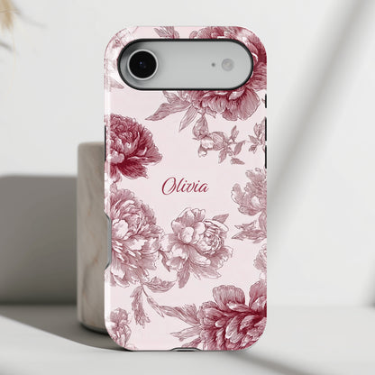 Personalisable Pink Toile Floral Design iPhone Case