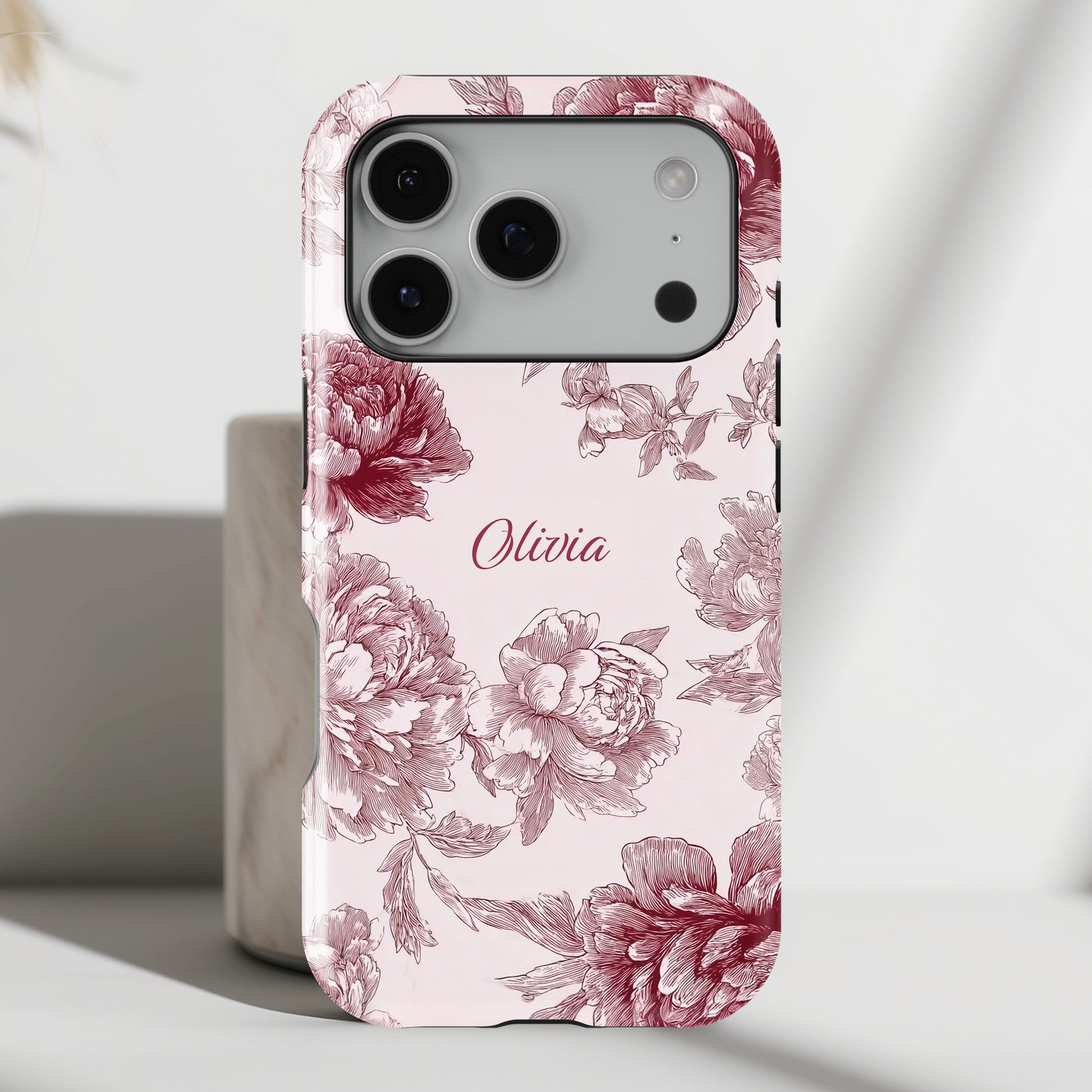 Personalisable Pink Toile Floral Design iPhone Case