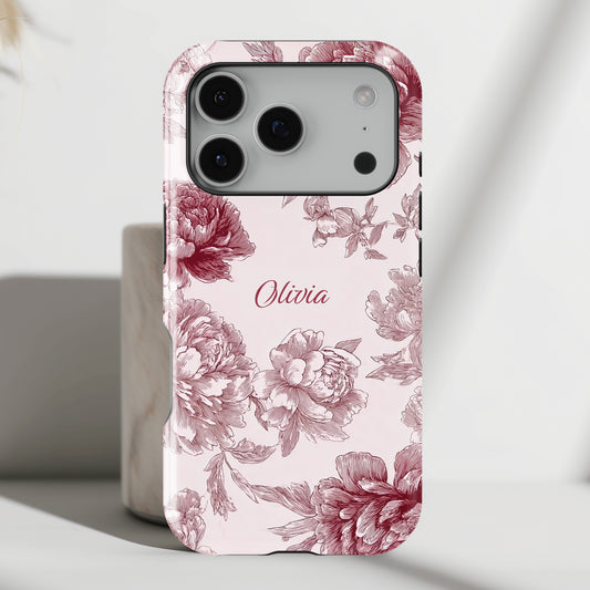 Personalisable Pink Toile Floral Design iPhone Case