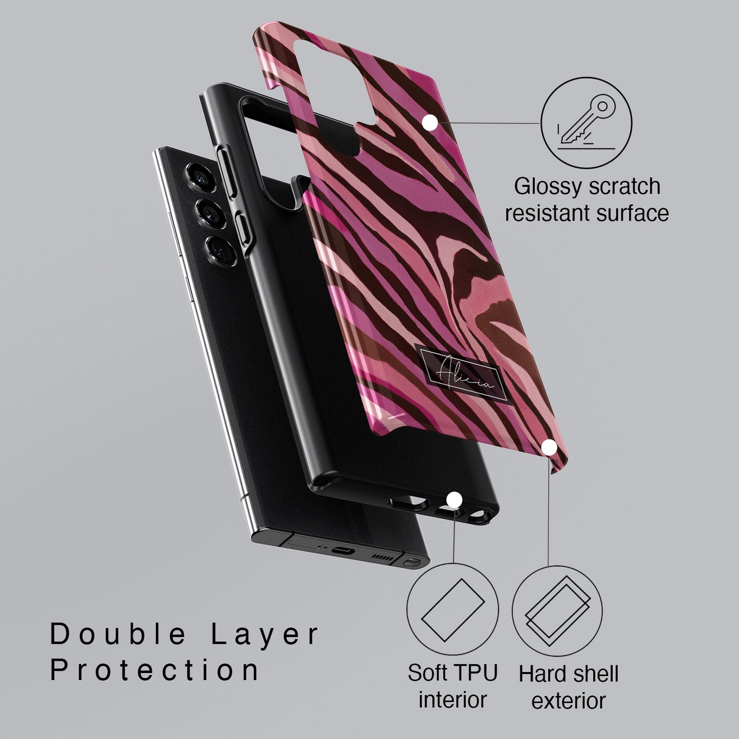 Personalisable Pink Zebra Print Design Phone Case for Galaxy S series Phones