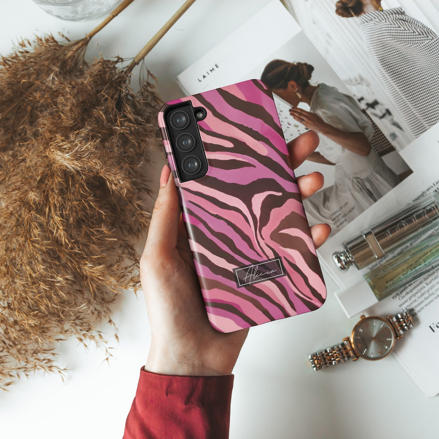Personalisable Pink Zebra Print Design Phone Case for Galaxy S series Phones