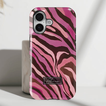 Personalisable Pink Zebra Print Design iPhone Case