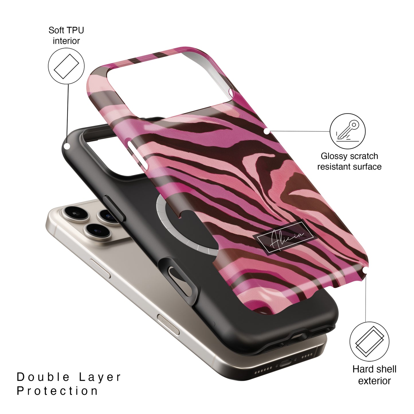 Personalisable Pink Zebra Print Design iPhone Case
