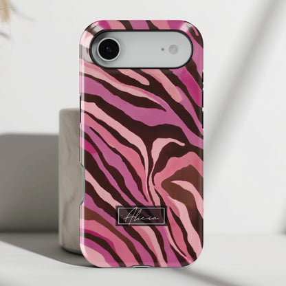 Personalisable Pink Zebra Print Design iPhone Case