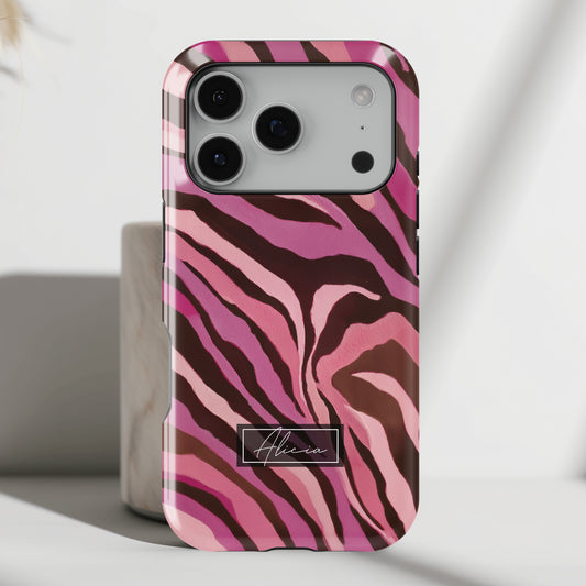 Personalisable Pink Zebra Print Design iPhone Case