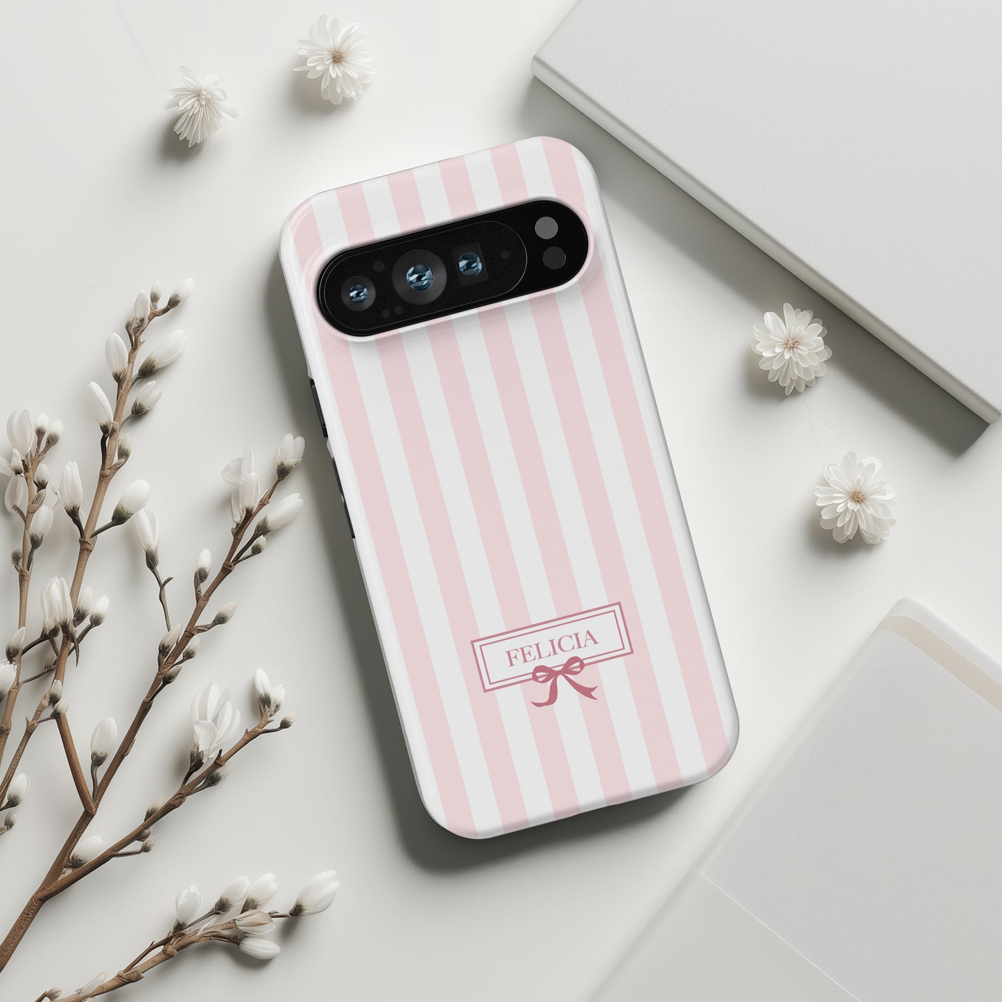 Personalisable Striped Design (Baby Pink) Phone Case for Google Pixel