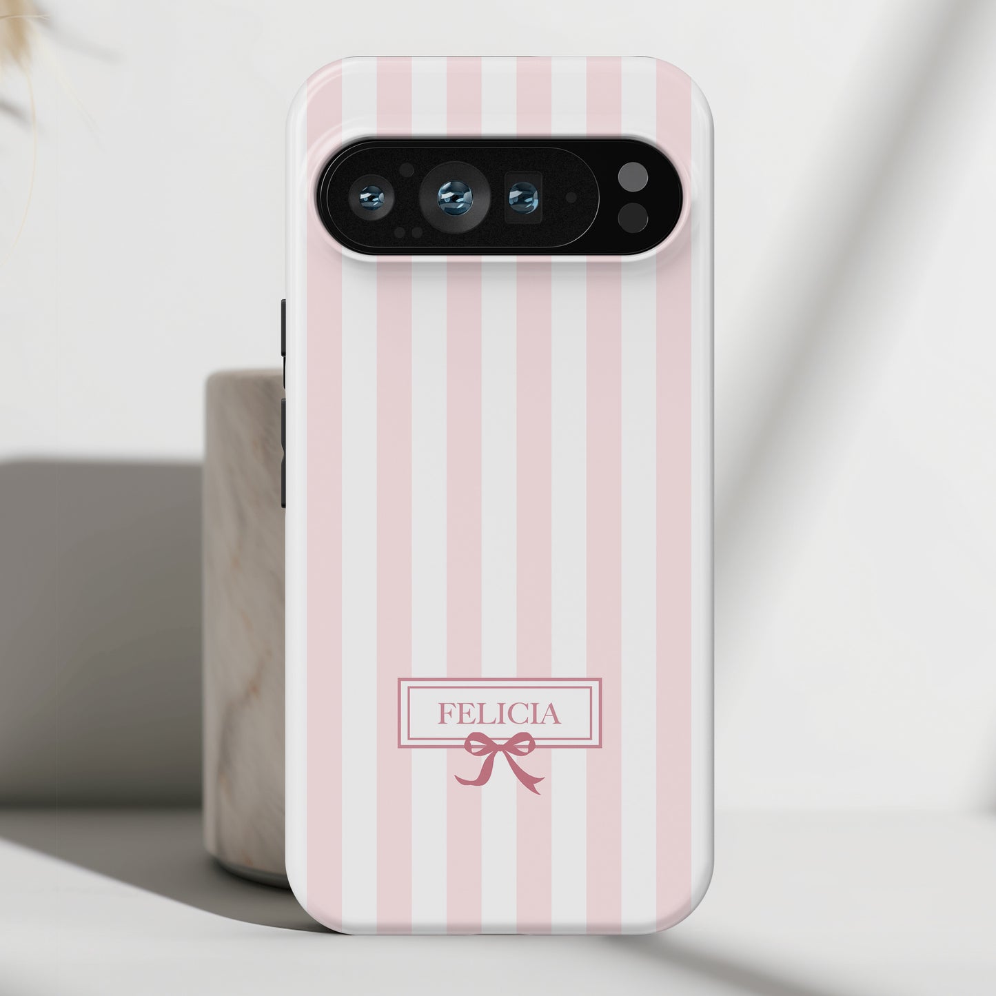 Personalisable Striped Design (Baby Pink) Phone Case for Google Pixel
