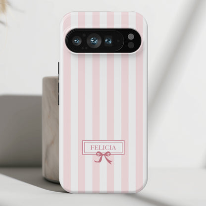 Personalisable Striped Design (Baby Pink) Phone Case for Google Pixel