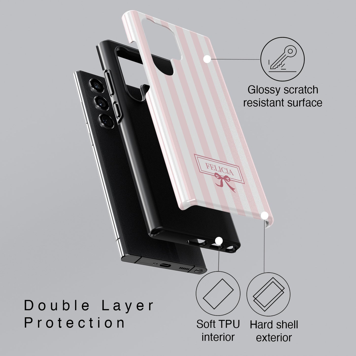 Personalisable Striped Design (Baby Pink) Phone Case for Galaxy S series Phones
