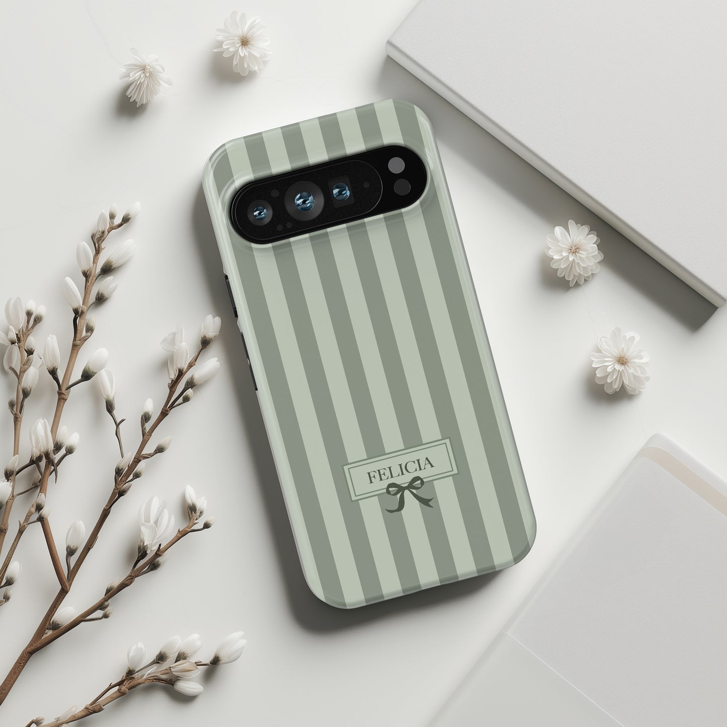 Personalisable Striped Design (Green) Phone Case for Google Pixel