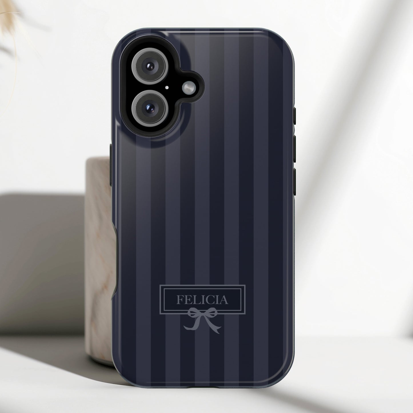 Personalisable Striped Design (Navy) iPhone Case