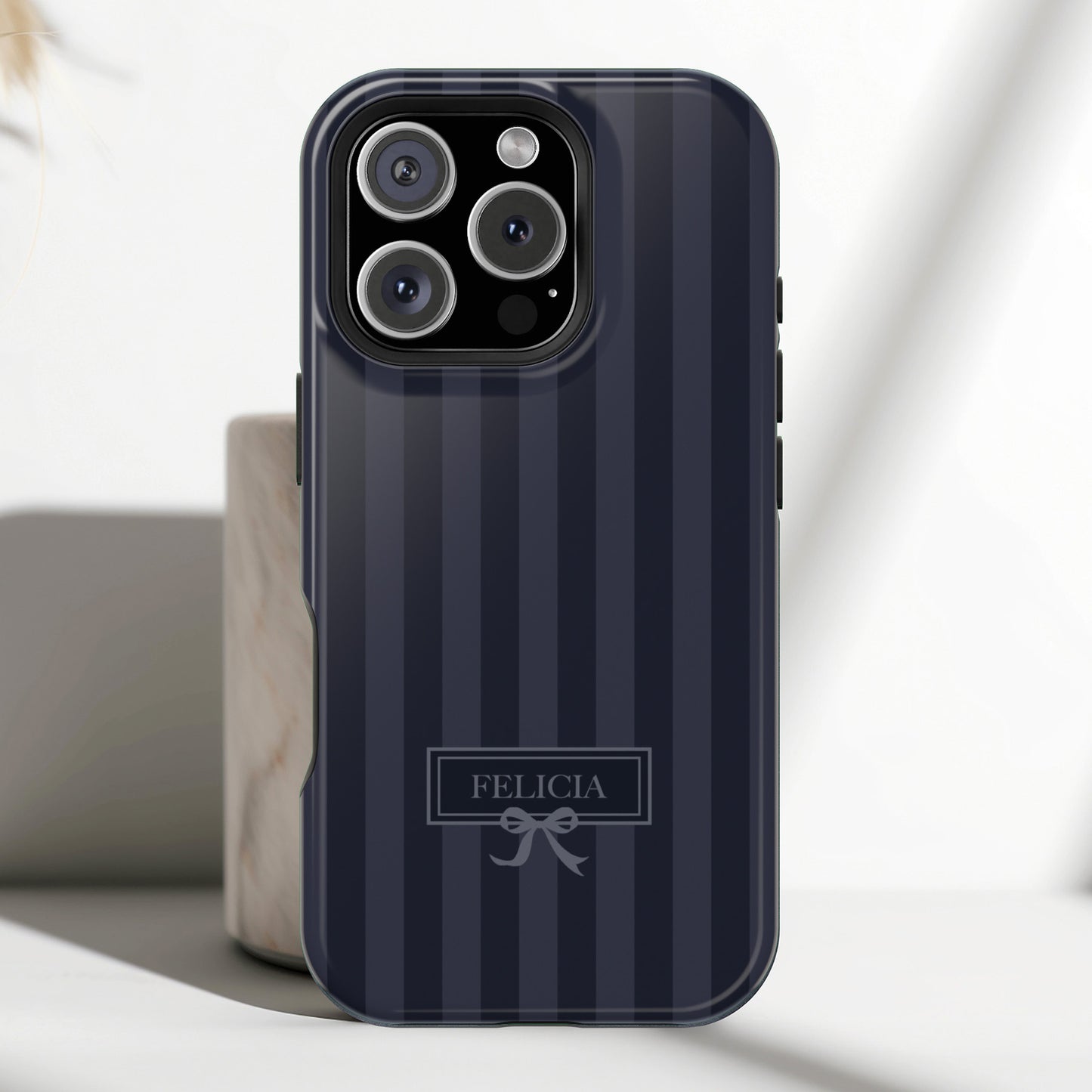 Personalisable Striped Design (Navy) iPhone Case