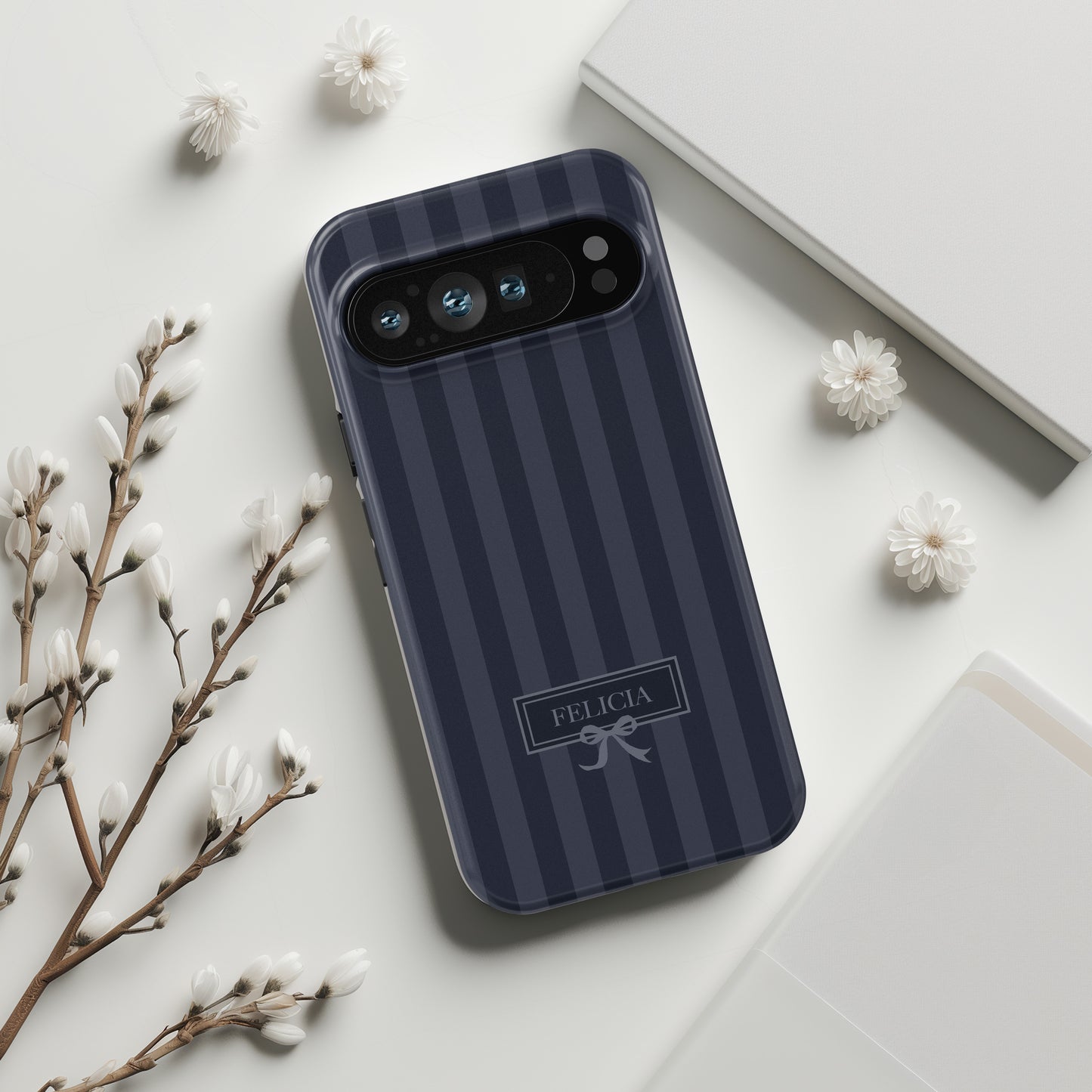 Personalisable Striped Design (Navy) Phone Case for Google Pixel