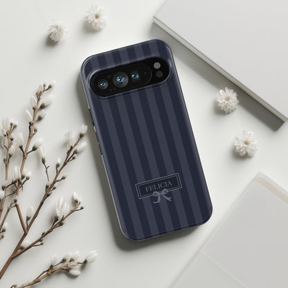 Personalisable Striped Design (Navy) Phone Case for Google Pixel