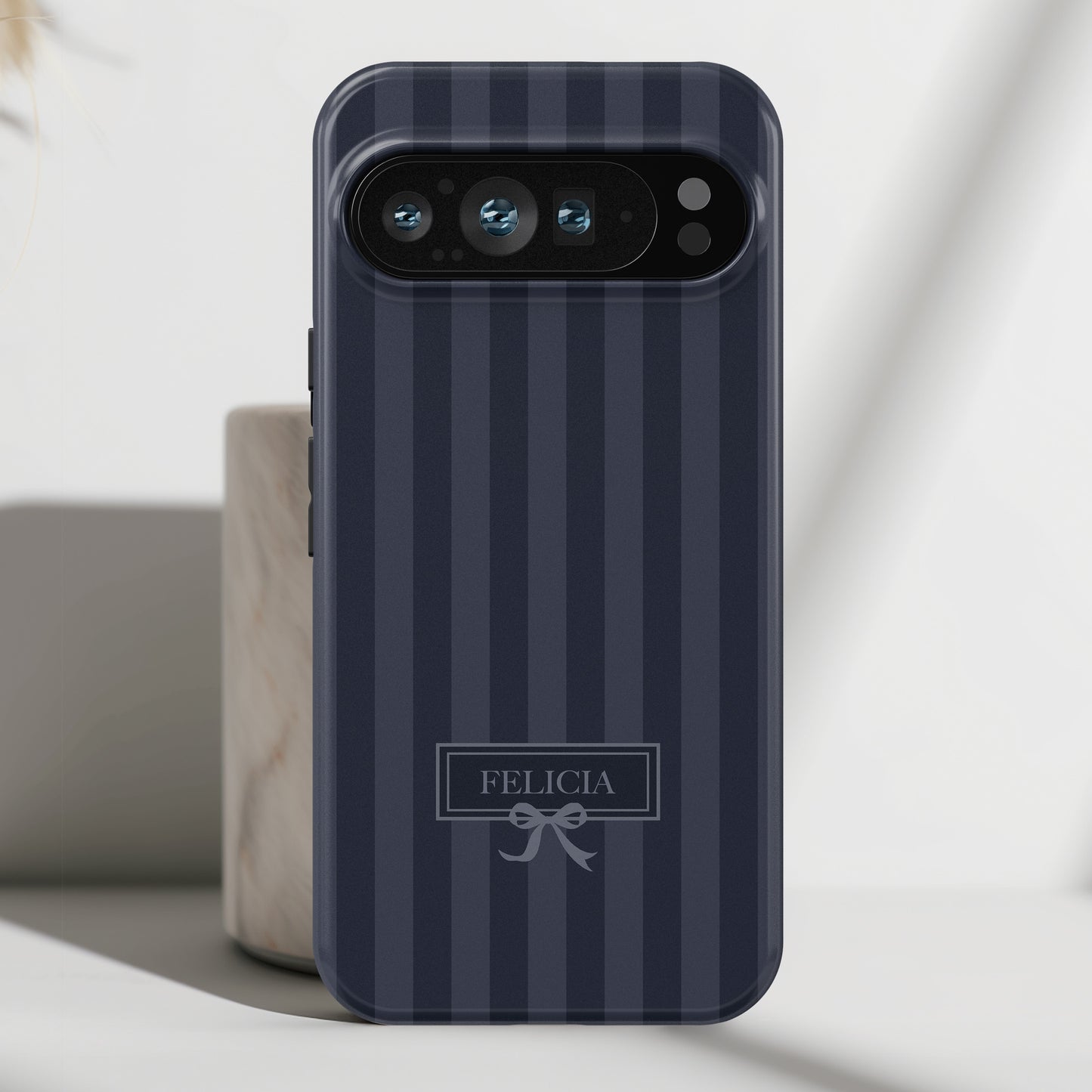 Personalisable Striped Design (Navy) Phone Case for Google Pixel