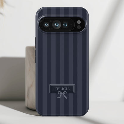 Personalisable Striped Design (Navy) Phone Case for Google Pixel