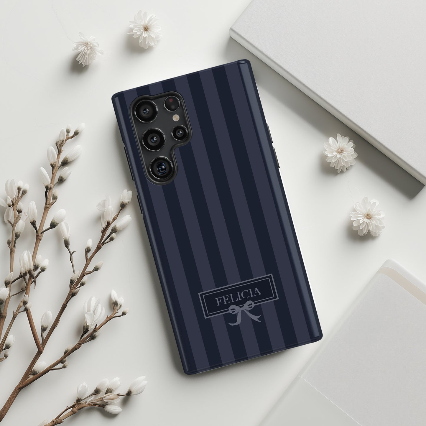 Personalisable Striped Design (Navy) Phone Case for Galaxy S series Phones