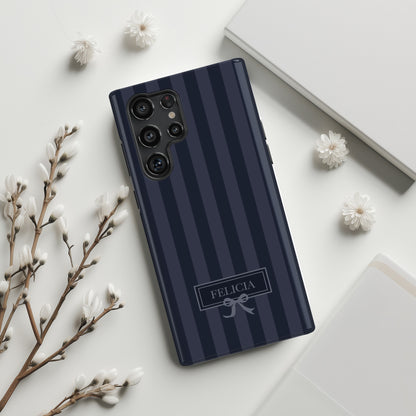 Personalisable Striped Design (Navy) Phone Case for Galaxy S series Phones